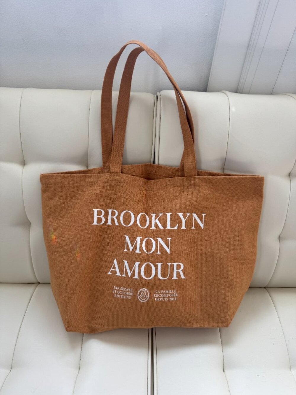 Sézane limited edition Brooklyn Mon Amour gold amber tan cotton canvas tote NWOT